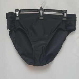 Pure Energy Bikini Hipster Bottom Black Ruched Plus Size 16W-18W New with Line